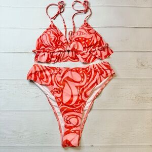 New - SHEIN - Women’s Coral Floral Bikini Set - Size Large.